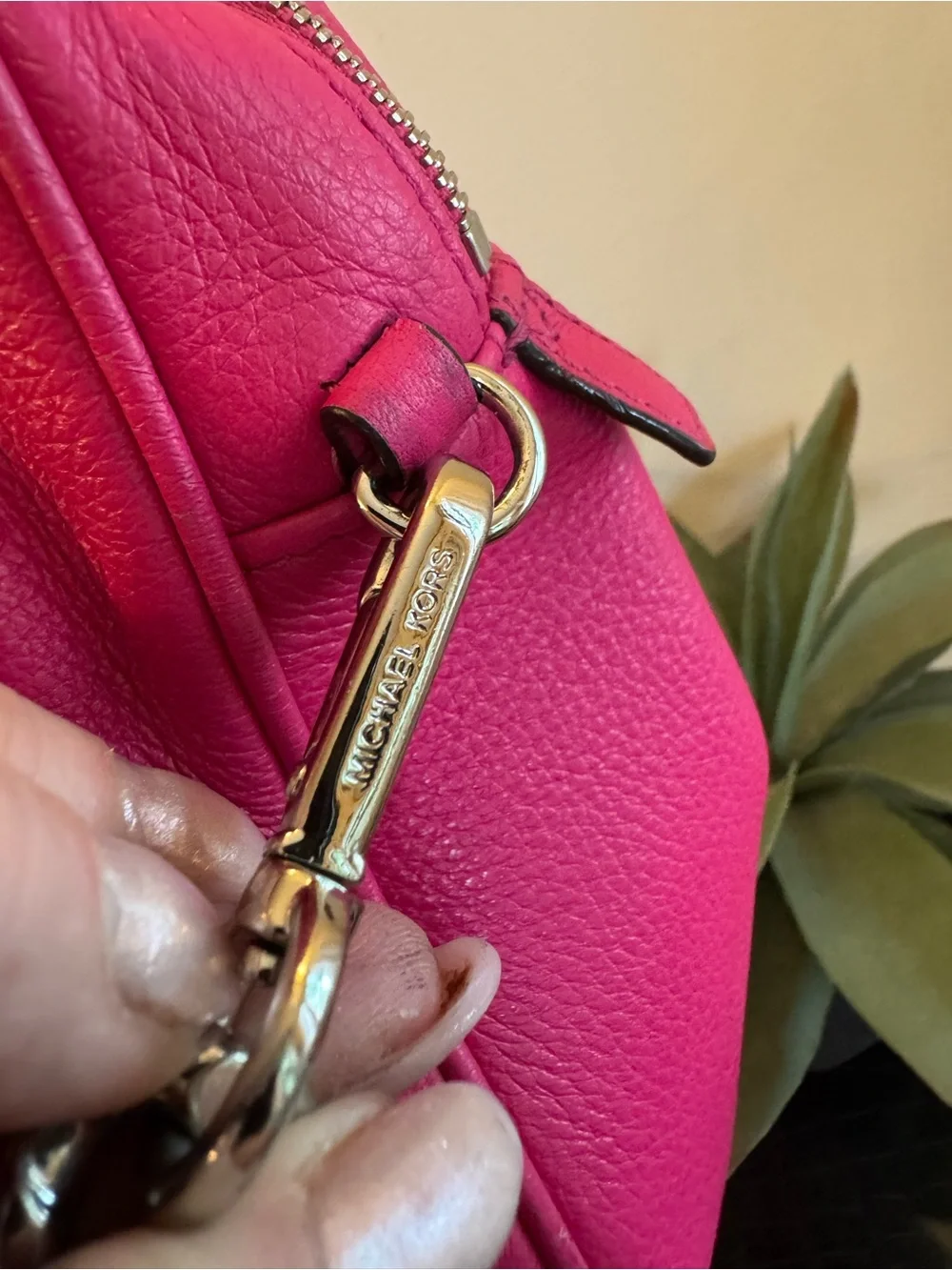 Michael Kors Raspberry Leather Satchel with Tassel Charm